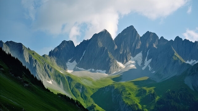 panorama of the mountains peaks - by generative ai