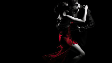 couple dancing tango, black background - by generative ai