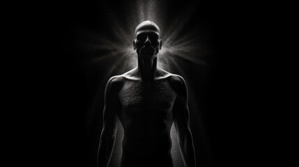 silhouette of a naked man in darkness - by generative ai