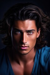 Fototapeta na wymiar portrait of a Man with long brown hairs & eyes