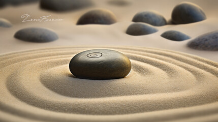 Fototapeta na wymiar zen stones in sand garden - by generative ai 