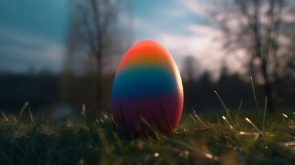 Single colorful easter egg on a beautiful meadow - generative ai