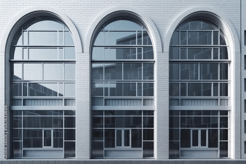 Poster white building with three arched windows. generative ai