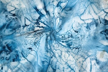 detailed close up of a blue and white patterned fabric. Generative AI