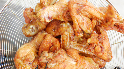 freshly cooked fried chicken from the fryer