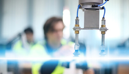 Obraz premium Engineer designed precision in Mechanical Engineering.Robot for new industrail and technology concept