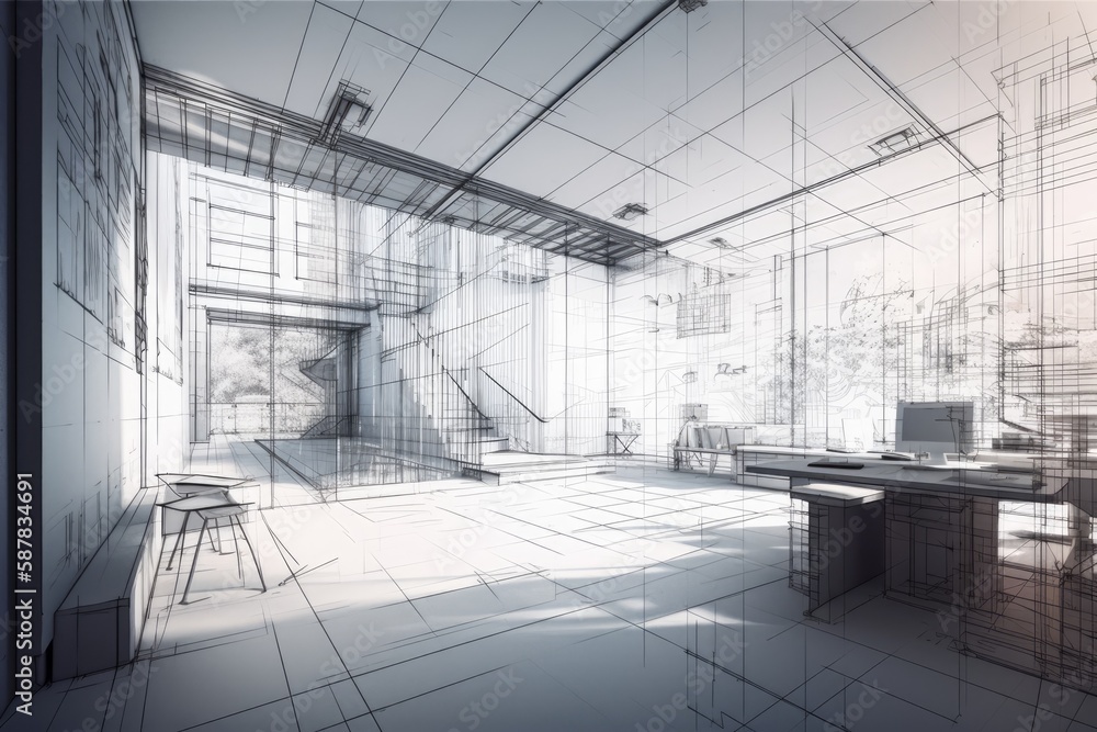 Poster simple workspace with a desk and chair. generative ai