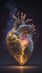Anatomical Heart see-thru on Dark background 3D Render, Generative AI
