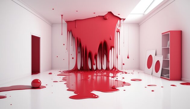 Blood on the White wall in white room, crime scene, 3d render, Generative AI