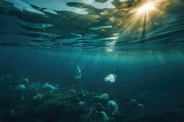 Garbage and pollution of the world ocean, environmental disaster, plastic waste problem. generative AI