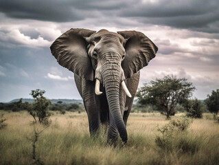 Naklejka premium Majestic Elephant in the Savanna - generative ai