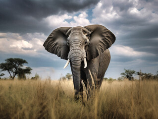 Fototapeta na wymiar Majestic Elephant in the Savanna - generative ai