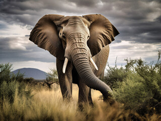Fototapeta na wymiar Majestic Elephant in the Savanna - generative ai