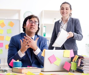 Two colleagues employees working in the office