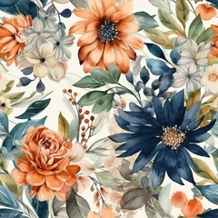 Meubelstickers seamless pattern with flowers, water color, generative ai, generative, ai © Kian Sage