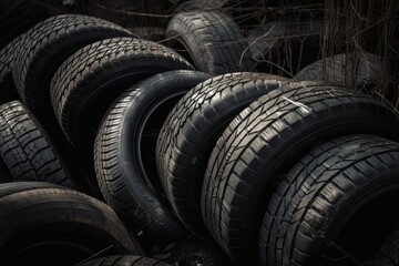 stack of discarded tires in a junkyard. Generative AI