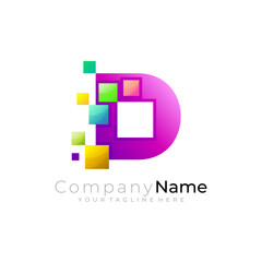 Symbol letter D logo template, D logo and pixel design technology