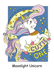 Cute beautiful unicorn girl with flowers coloring book vector