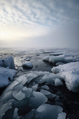 Ice and mist on the Arctic Ocean, the beauty of tranquility.