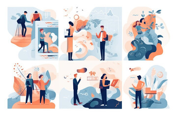 Obraz premium Tiny images of people working and living.