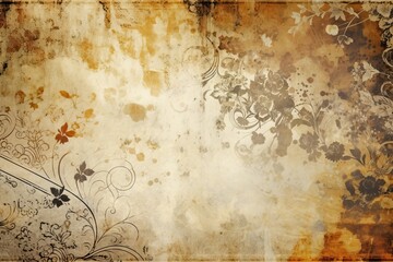 Illustration of grungy flowers and vines background with a vintage feel. Generative AI