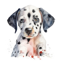 Dalmatian Dog Puppy Watercolor Portrait 