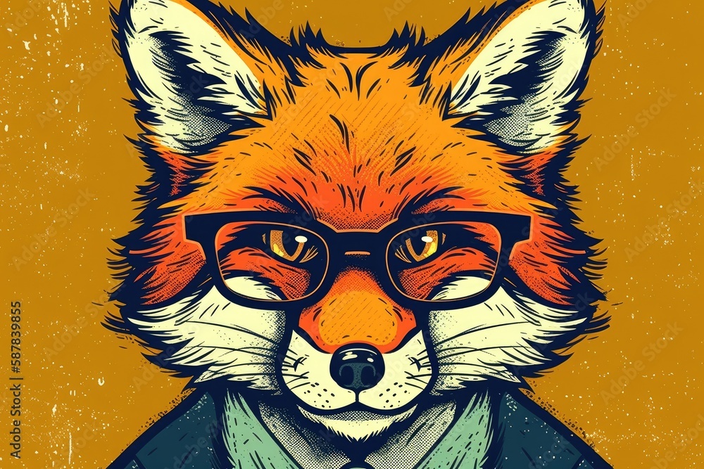 Poster fox in formal attire and spectacles. generative ai