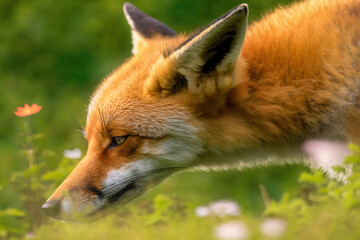 red fox in the wild, red fox closeup in nature