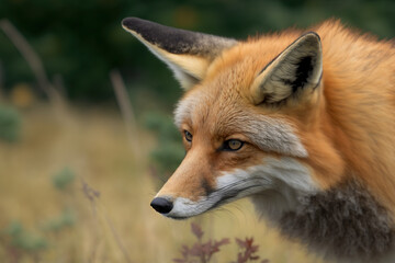 red fox in the wild, red fox closeup in nature