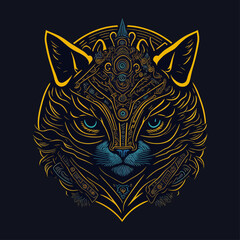 Cat head emblem vintage ornamental design. Medieval logo. Print design. t-shirt design.