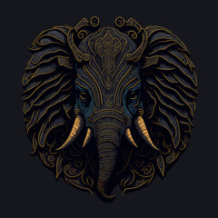 Fototapeta premium Elephant head emblem vintage ornamental design. Medieval logo. Print design. t-shirt design.