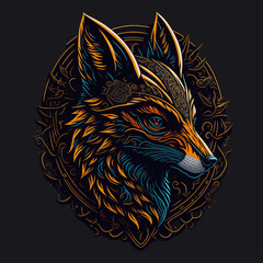 Fox head emblem vintage ornamental design. Medieval logo. Print design. t-shirt design.
