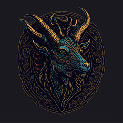Goat head emblem vintage ornamental design. Medieval logo. Print design. t-shirt design.
