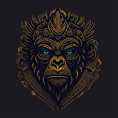 Gorilla head emblem vintage ornamental design. Medieval logo. Print design. t-shirt design.