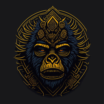 Gorilla head emblem vintage ornamental design. Medieval logo. Print design. t-shirt design.