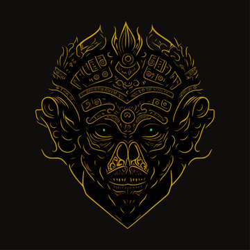 Demon head emblem vintage ornamental design. Medieval logo. Print design. t-shirt design.