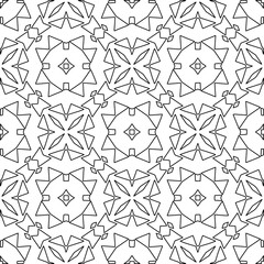 Monochrome ornamental texture with smooth linear shapes, zigzag lines, lace pattern.Abstract geometric black and white pattern for web page, textures, card, poster, fabric, textile.