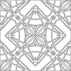 Monochrome ornamental texture with smooth linear shapes, zigzag lines, lace pattern.Abstract geometric black and white pattern for web page, textures, card, poster, fabric, textile.