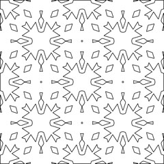 
 Monochrome ornamental texture with smooth linear shapes, zigzag lines, lace pattern.Abstract geometric black and white pattern for web page, textures, card, poster, fabric, textile.