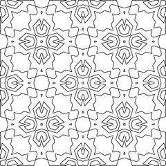 
 Monochrome ornamental texture with smooth linear shapes, zigzag lines, lace pattern.Abstract geometric black and white pattern for web page, textures, card, poster, fabric, textile.