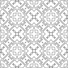 
 Monochrome ornamental texture with smooth linear shapes, zigzag lines, lace pattern.Abstract geometric black and white pattern for web page, textures, card, poster, fabric, textile.