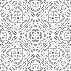 
 Monochrome ornamental texture with smooth linear shapes, zigzag lines, lace pattern.Abstract geometric black and white pattern for web page, textures, card, poster, fabric, textile.