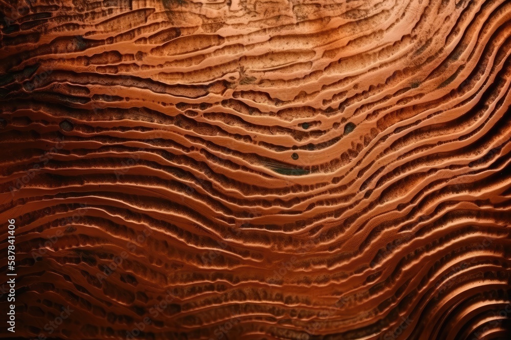 Poster detailed close-up of a wooden surface with intricate wave patterns. generative ai