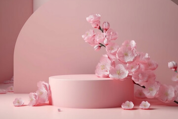 Obraz na płótnie Canvas pink flowers with podium