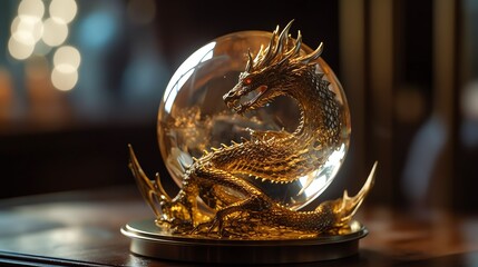 Golden dragon inside crystal magic ball