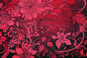 Meubelstickers red and black floral background with swirling patterns. Generative AI © AkuAku