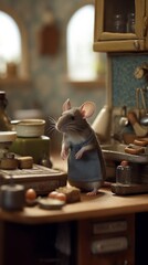 Fototapeta na wymiar Funny Mice Doing Chores and Enjoying Life