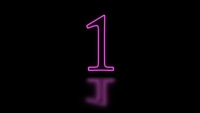Animated neon numeral one with a reflection