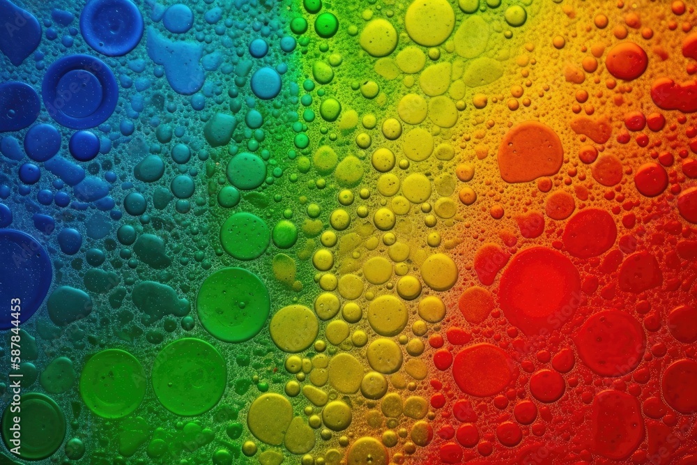 Poster colorful bubble-filled background with a rainbow gradient. generative ai