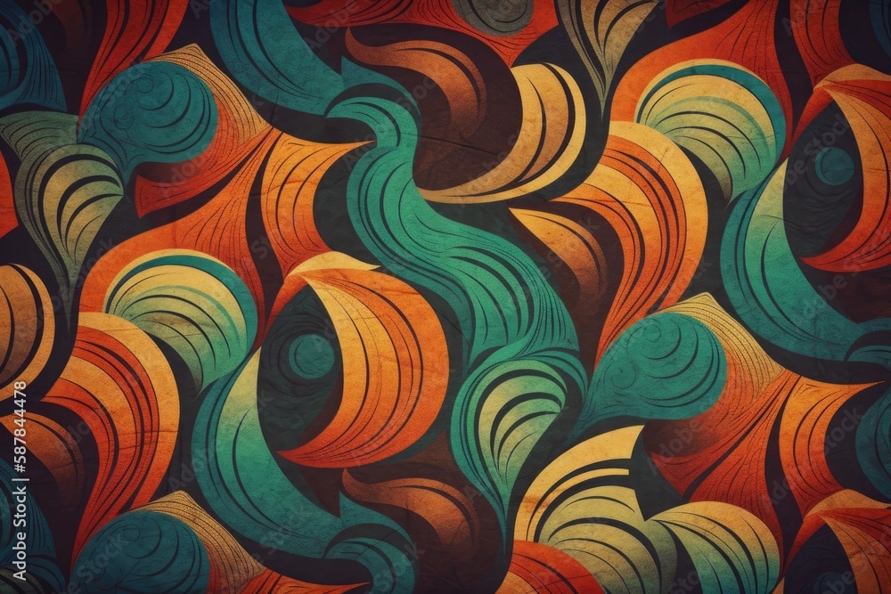 Poster illustration of an abstract painting with flowing waves of color. generative ai